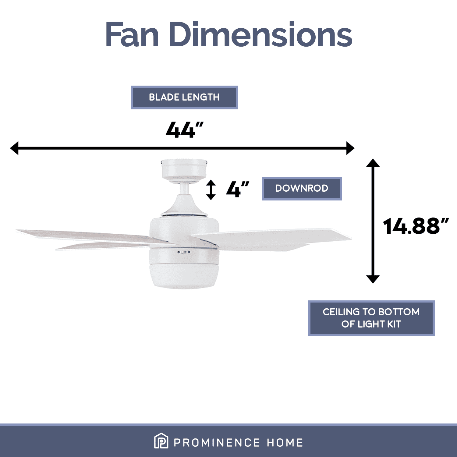 Prominence Home Atlas 44" White Ceiling Fan with Light, Remote Control, 4 Blades & Reverse Airflow