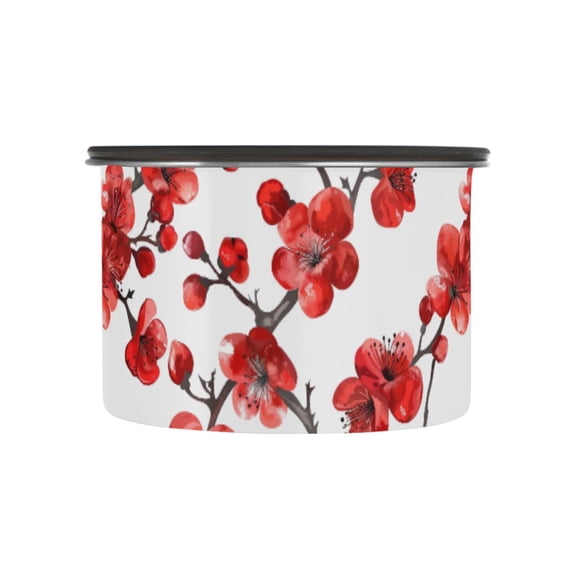 Red Cherry Blossom Flower Airtight Coffee Bean Canister 500 ml Food Storage Containers with Lids For Gournd, Tea, Sugar, Flour, Rice, Cereal, Candy Cookie Jar