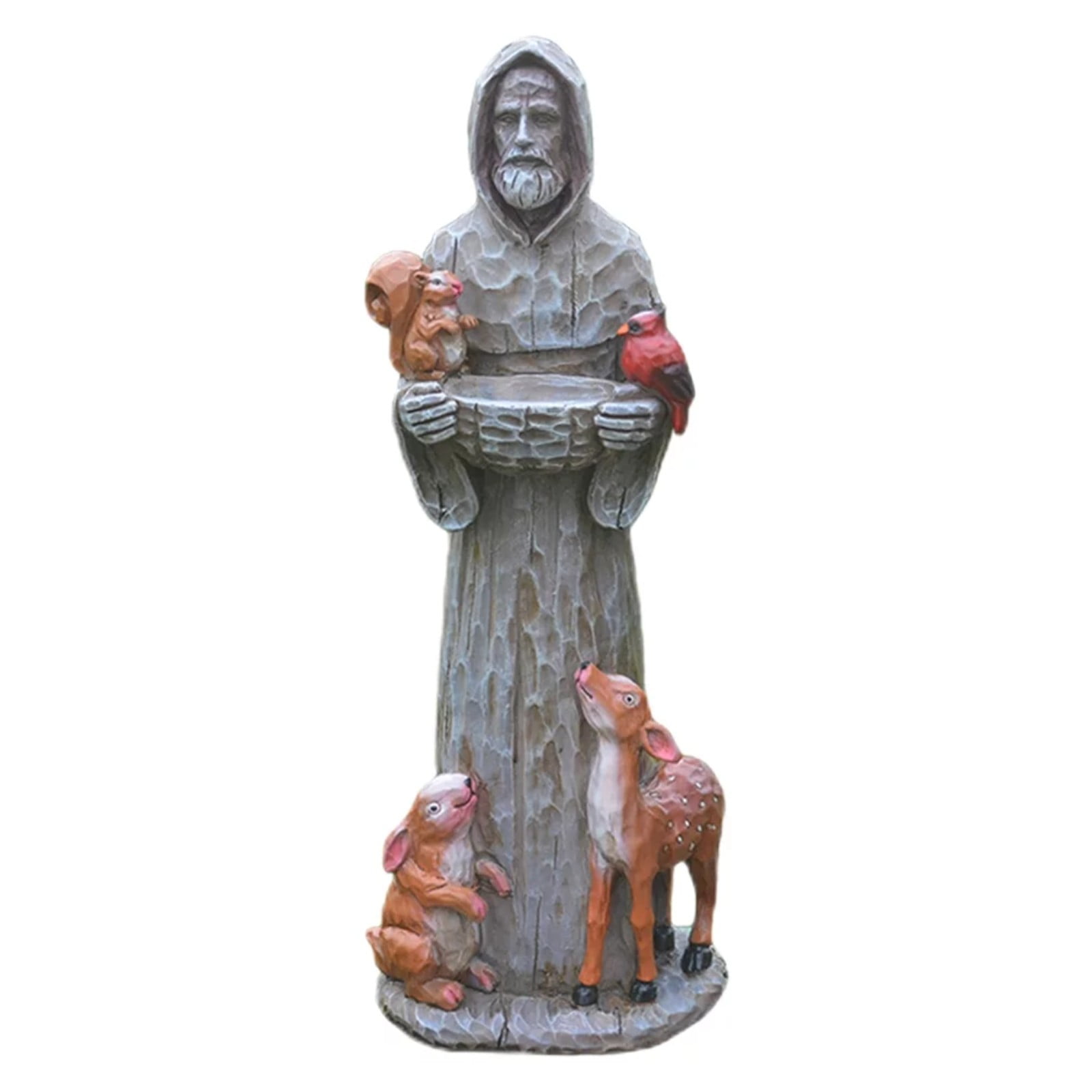 LYCAQL St Francis Garden Statue Resin Bird Feeder Catholic Decor for Lawn & Patio