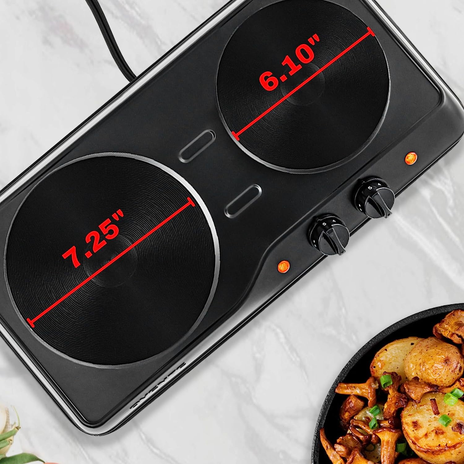OVENTE Electric Countertop Double Burner, 1700W Cooktop with 7.25 and 6.10  Inch Cast Iron Hot Plates, Temperature Control, Portable Cooking Stove and  Easy to Clean Stainless Steel Base, Black BGS102B - Walmart.com