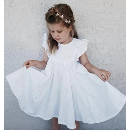 

wdehow Children s Dress Kid s Lace Up Breathable Solid Color Round Neck One Piece Skirt for Girls