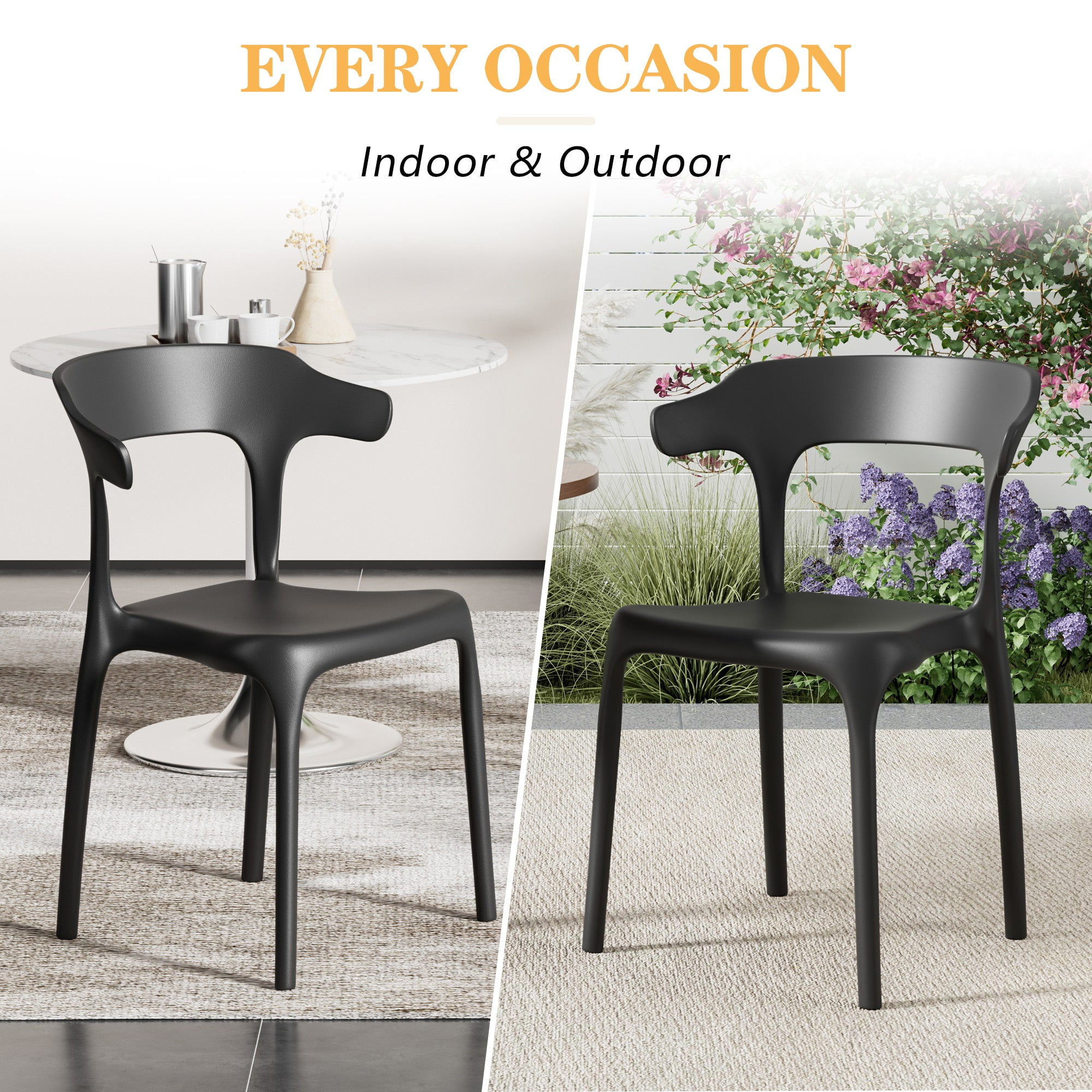 VECELO Stackable Patio Dining Chair Set of 4, Outdoor/Indoor Dining Chairs for Restaurant, Poolside and Garden, No Assembly, Black