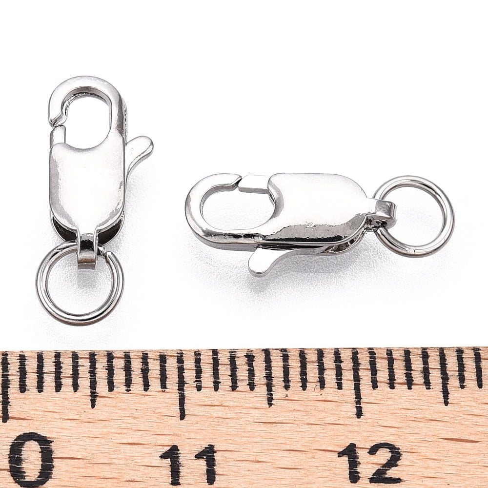Grade AAA Brass Lobster Claw Clasps Real Platinum Plated 12x6x3mm Hole: 3mm