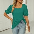 thumbnail image 3 of Otvok Womens Tops Solid Square Collar Ruffled T-Shirt Short Sleeve Loose Blouse, 3 of 6