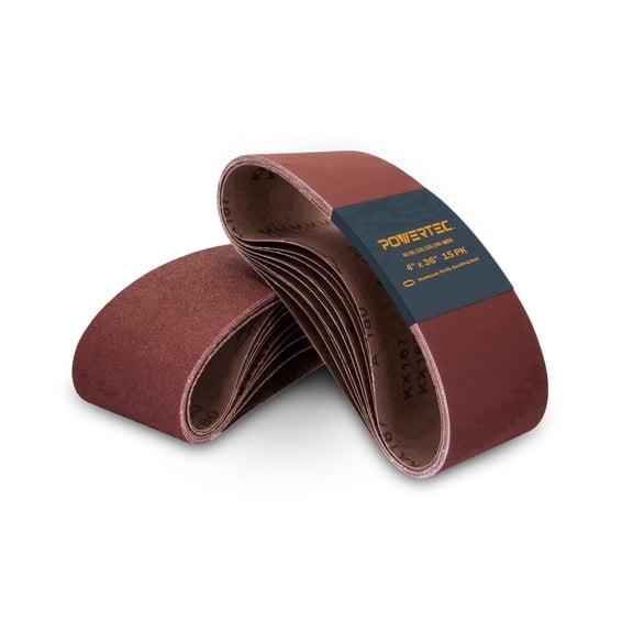 POWERTEC 15PK 4 x 36-Inch Sanding Belts, 3 Each of 40/80/120/150/240 Grits, Aluminum Oxide Belt Sander Sanding Belt Assortment, Sandpaper for Belt and Disc Sander (11011-5)