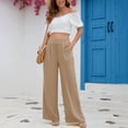 thumbnail image 5 of WTXUE Wide Leg Pants, Bell Bottoms Women's Linen Waisted Buckle Pants Elegant Pockets And Casual Court Pants Stylish Elegant And Comfortable, Palazzo Pants Slacks, Khaki, 5 of 8