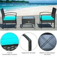 thumbnail image 6 of Costway 3 PCS Patio Wicker Rattan Furniture Set Coffee Table & 2 Rattan Chair W/Cushion Turquoise, 6 of 10