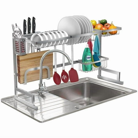 Open Box SORBUS OVER-THE-SINK DISH DRYING RACK - SILVER