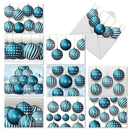 'M1759XB YULE-TIED' 10 Assorted All Occasions Note Cards Feature Holiday Ornaments in Shades of Blue with Envelopes by The Best Card