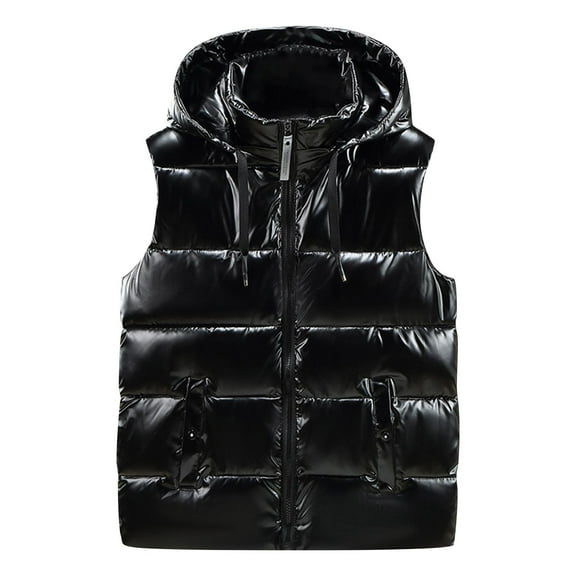 ZUKMRJPC Men's Puffer Vest Winter Full Zipper Sleeveless Drawstring Hooded Outerwear Vests Warm Water-Resistant Puffy Jackets with Pockets