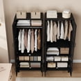 thumbnail image 3 of 72" Wooden Wardrobe Armoire with 4 Doors, Freestanding Bedroom Closet Cabinet with Hanging Rod & Adjustable Shelves-Black, 3 of 9