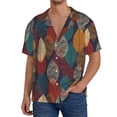 thumbnail image 7 of Lsque Autumn Leaves print Men's Cuban Collar Short Sleeve Shirt Summer Beachwear Casual Button Down Fashionable Vacation Leisure Shirt-Small, 7 of 7