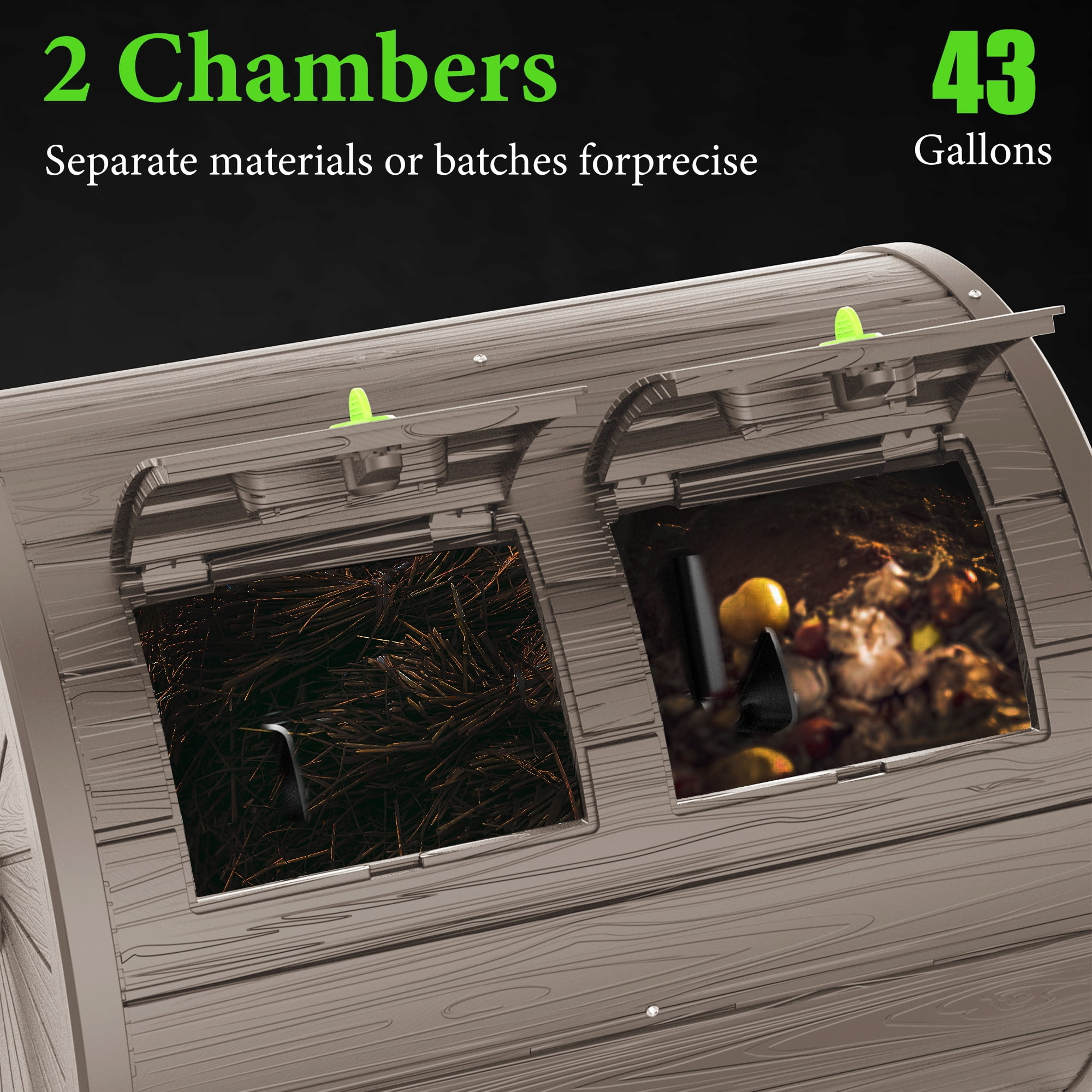 EasyUp Dual Chamber Tumbling Composter 43 Gallon Large Outdoor Tumbling Composter Efficient Batch Composting Easy Turn Design