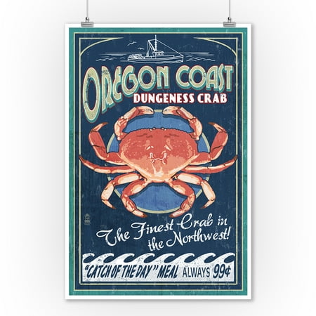 Oregon Coast - Dungeness Crab Vintage Sign - Lantern Press Poster (9x12 Art Print, Wall Decor Travel