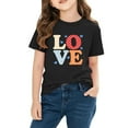 thumbnail image 4 of Girls Valentine's Day T-Shirt Love Graphic Short Sleeve Soft Cotton Tee Top for Kids 4-10 Years Black,Size 3 T, 4 of 9