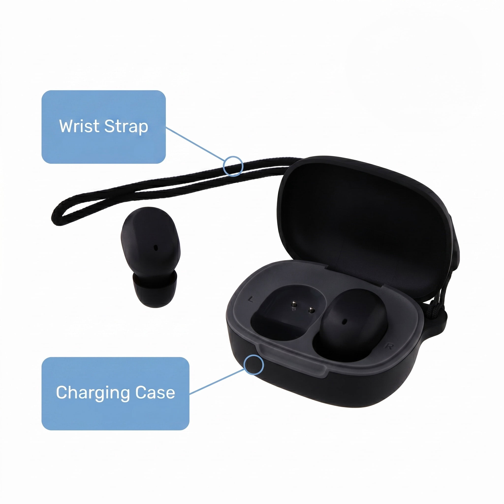 onn Wireless Mini-Earbuds with Wrist-Strap, Black