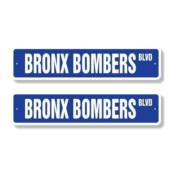 BRONX BOMBERS Classic Street Sign (2 Pack) new york baseball fan NY Road Sign | 6" X 24" Plastic Address Sign