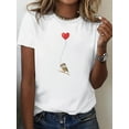 thumbnail image 1 of Women's Casual Cotton T-Shirt with Bird & Letter Design - Short Sleeve, Crew Neck, Relaxed Fit for SCamisetas de verano para mujer, manga corta, cuello redondo, casual, lindo, con gráficos, camisetas, 1 of 6
