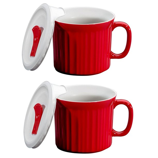 Corningware Colours Popins 20 Oz Soup Mug With Lid 2 Pack (Tomato