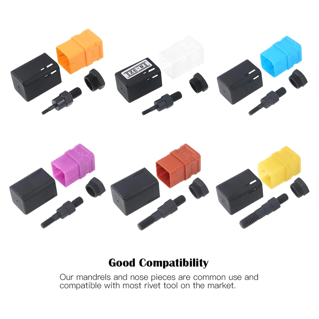 LIANXUE 6PCS Rivet Nut Gun Mandrel and Nose Piece Riveter Tip Spare Part 6-32 8-32 10-24 1/4-20 5/16-18 3/8-16 Assorted
