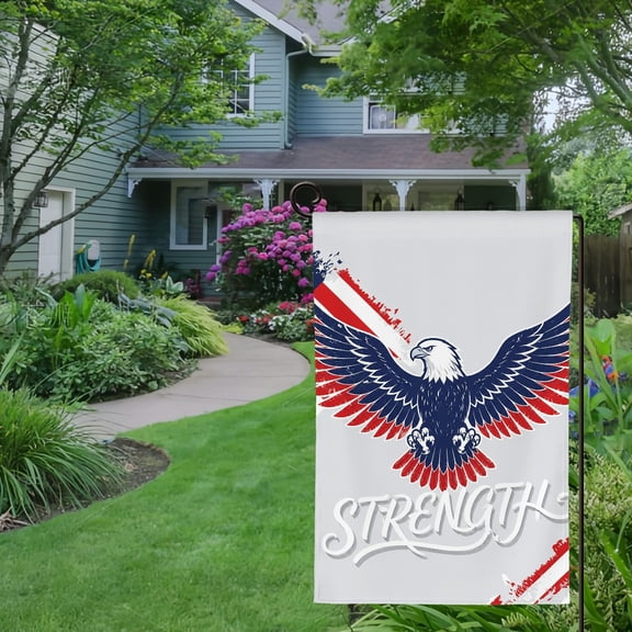 RKSupls Spring Summer Garden Flag Double Sided, Eagle With Strength Banner Linen Welcome Yard House Outside Outdoor Decoration,12*18 inch