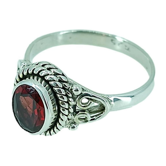 Navya Craft Garnet Oval 925 Sterling Silver Handmade Women Statement Ring, Garnet Gemstone Ring Size 8.5