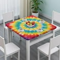 thumbnail image 3 of Rainbow Tie Dye Mandala Pattern Square Fitted Tablecloth with Elastic Edge,Square Table Cover,Washable Elastic Table Cover for Home Kitchen Party Decor 36"x36", 3 of 6