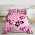 thumbnail image 2 of Homewish Floral Rose Butterfly Girl 3-Piece Full Size Comforter Sets,Dreamy Princess Bedding Comforter Set,Chic Flowers Lightweight Bedding Sets,Microfiber Bedroom Decor,Reversible, 2 of 8