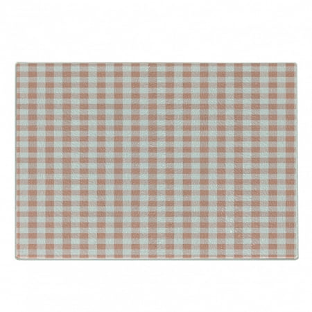 

Checkered Cutting Board Picnic in Countryside Themed Gingham Pattern in Soft Colored Print Decorative Tempered Glass Cutting and Serving Board Small Size Pale Peach and White by Ambesonne