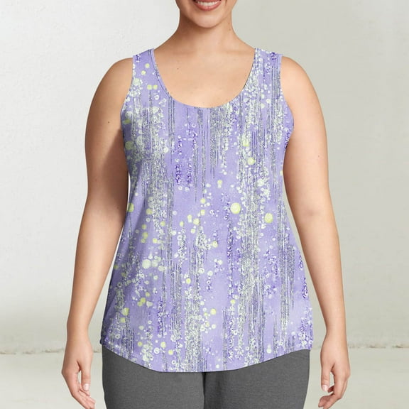 Plus Size Tank Tops for Women Sleeveless Round-neck Plus Summer Casual Printed Loose Camisoles Tank Purple XXL