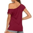 thumbnail image 6 of Red Womens Tops Women's Casual Off Shoulder Tops Short Sleeve T Shirts Loose Summer Blouse Shirts for Women, 6 of 6
