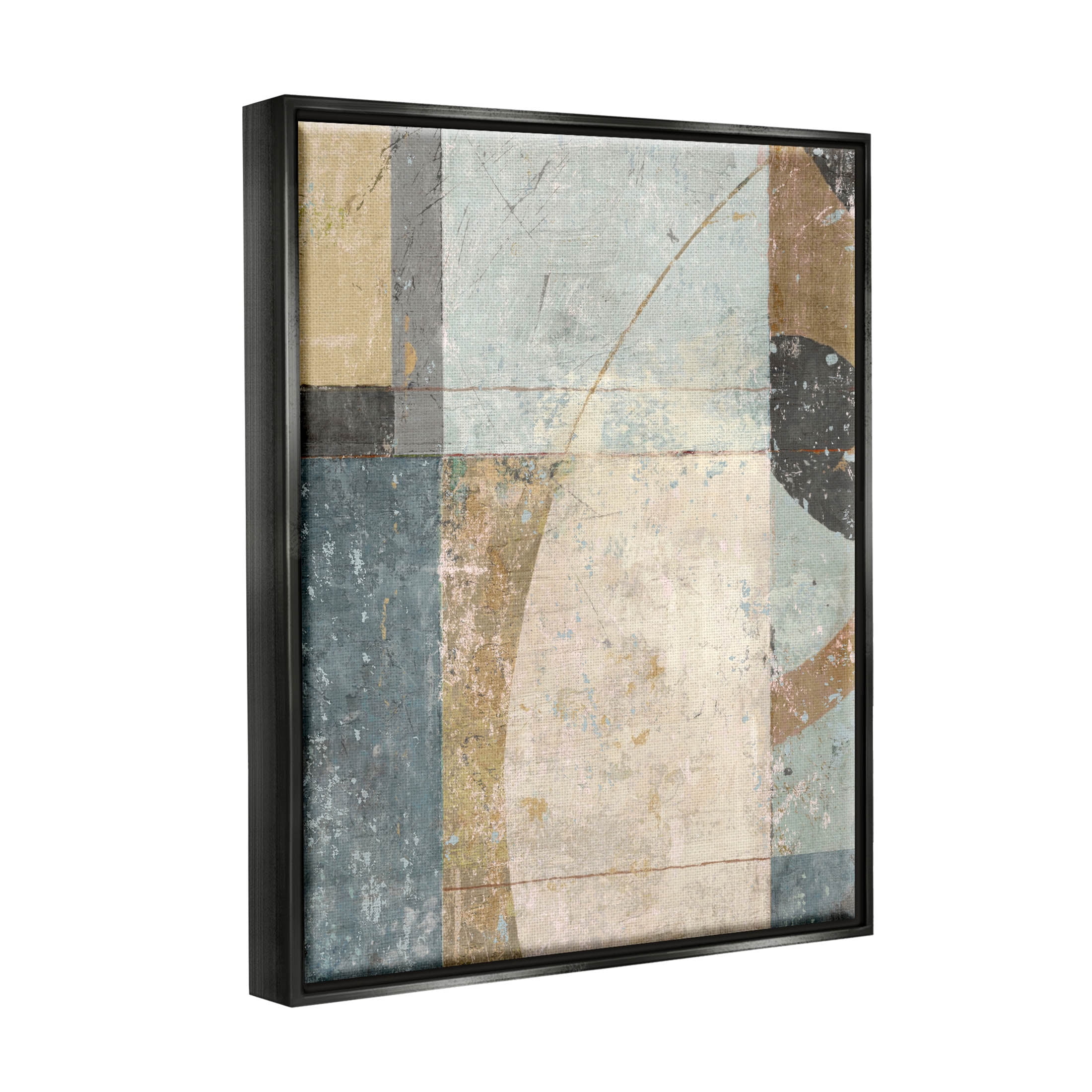 Weathered Geometric Shapes Abstract Painting Jet Black Framed Art Print Wall Art
