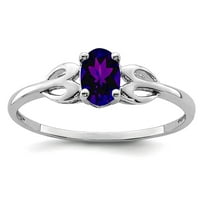 925 Sterling Silver Polished Amethyst Ring Size 9 2mm Wide Ring for Women - .42 cwt