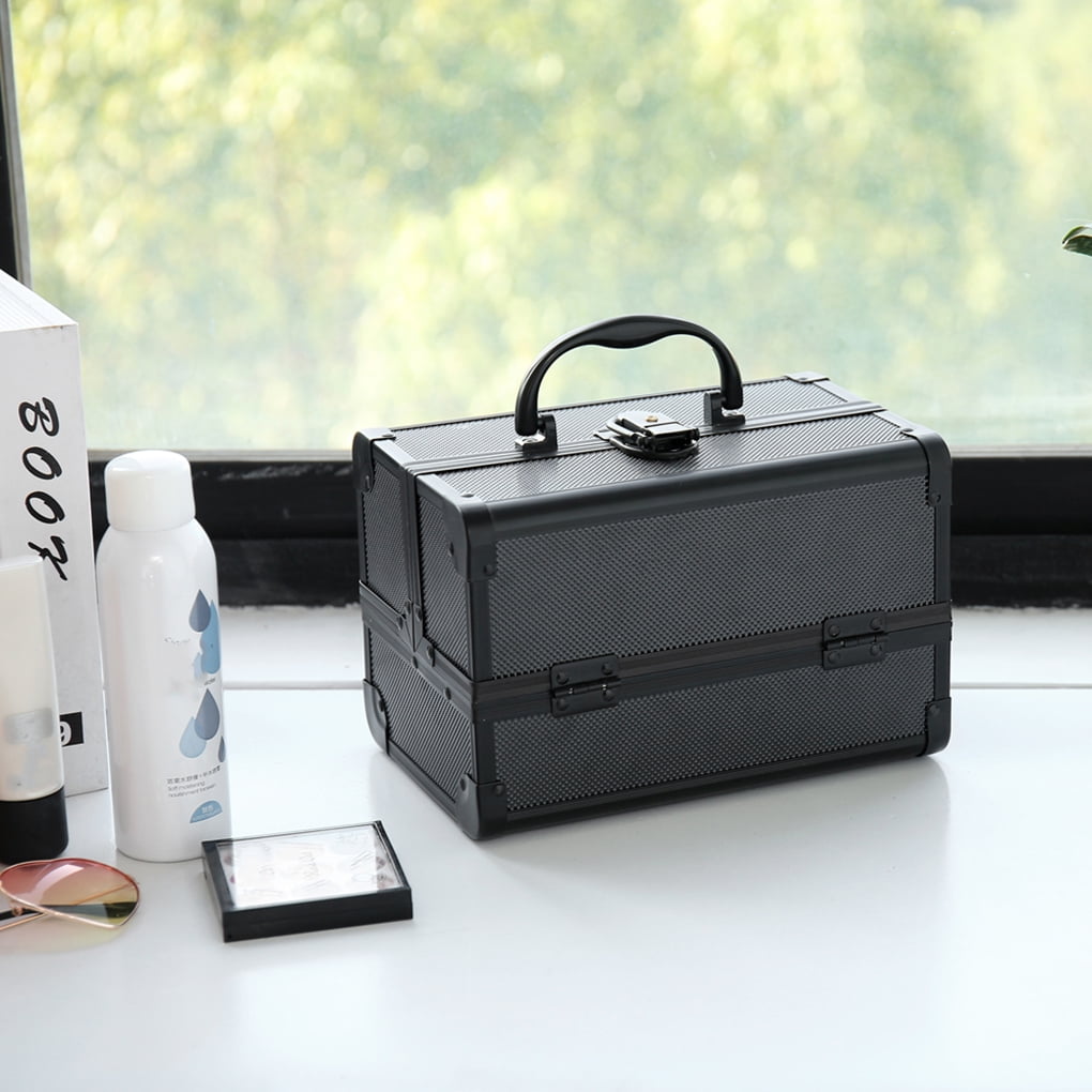 9 Inch Makeup Case Portable Cosmetic Storage Box with Mirror/Trays for