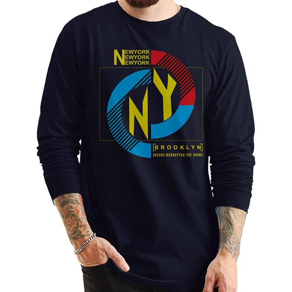 Big Size Brooklyn NY Graphic Long Sleeve Crewneck Tee - Navy XL