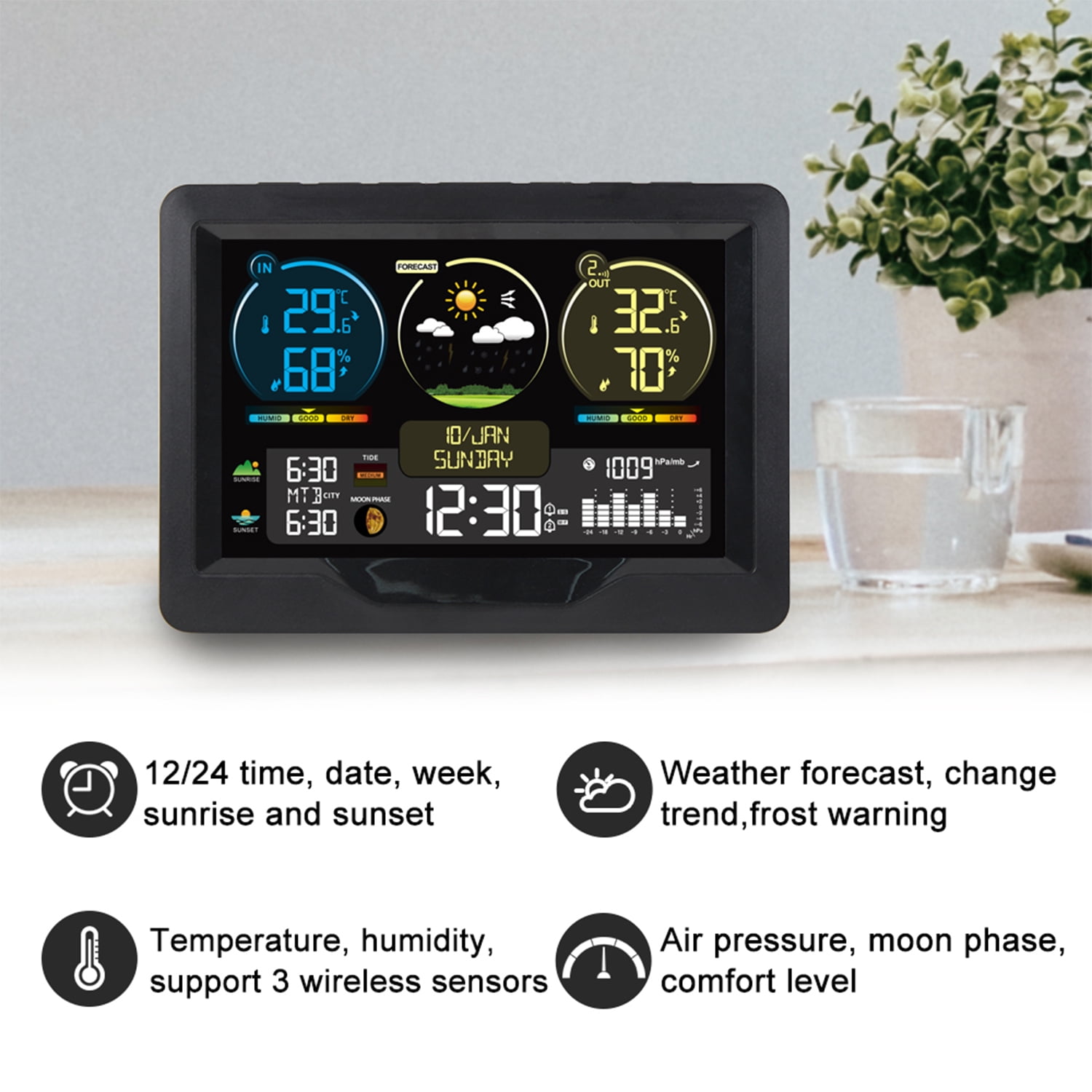 Meteorological clock,Indoor And Weather Station Screen Weather Clock Meter Color Screen Color Screen Weather Clock Temperature With Temperature Meter With Clock Indoor Sens