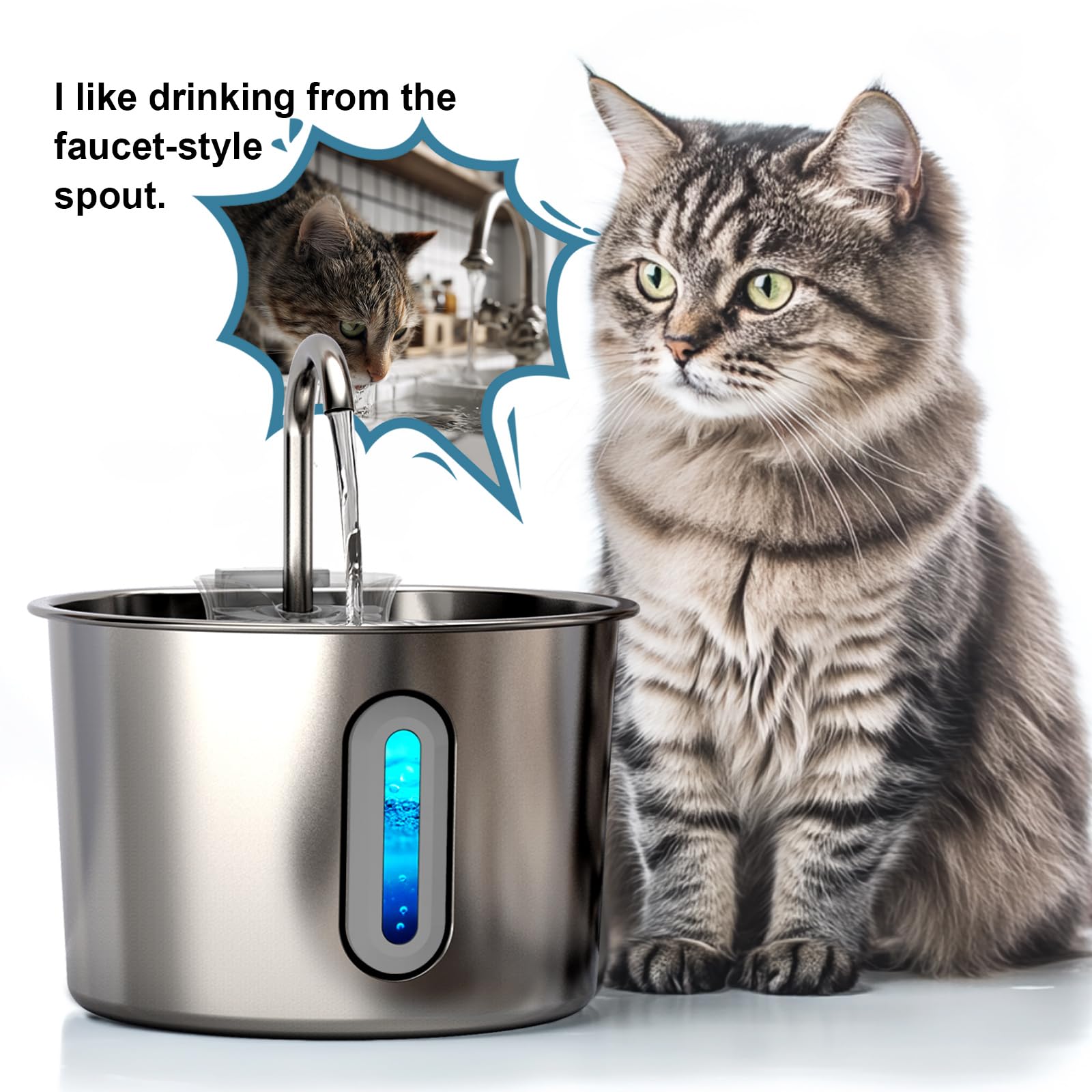 74oz/2.2L Stainless Steel Cat Water Fountain - Quiet Pet Water Dispenser for Indoor Cats, Pet Drinking Dispenser For Kittens & Small Animals