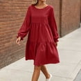 thumbnail image 6 of Tqcoqu Fall Dresses for Women 2026,Crew Neck Long Lantern Sleeve Casual Loose Flowy Swing Shift Dress, 6 of 7
