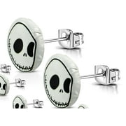 10mm Stainless Steel 2 tone Jack Skellington Halloween Round Stud Earrings Pair