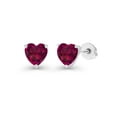 thumbnail image 2 of Decadence 925 Sterling Silver 6mm Heart Shape Created Ruby July Birthstone Screwback Stud Earrings, 2 of 7