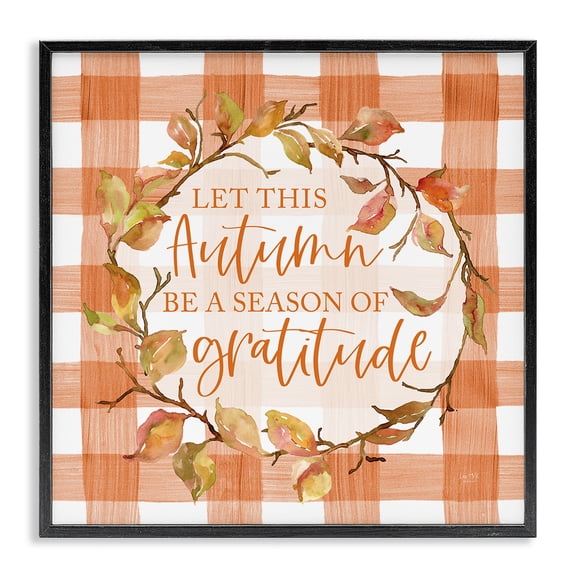 Stupell Industries Cottage Season Of Gratitude Autumnal Country Plaid Leaf Border Black Framed Giclee Art, 12 x 12, by Lux Me Designs