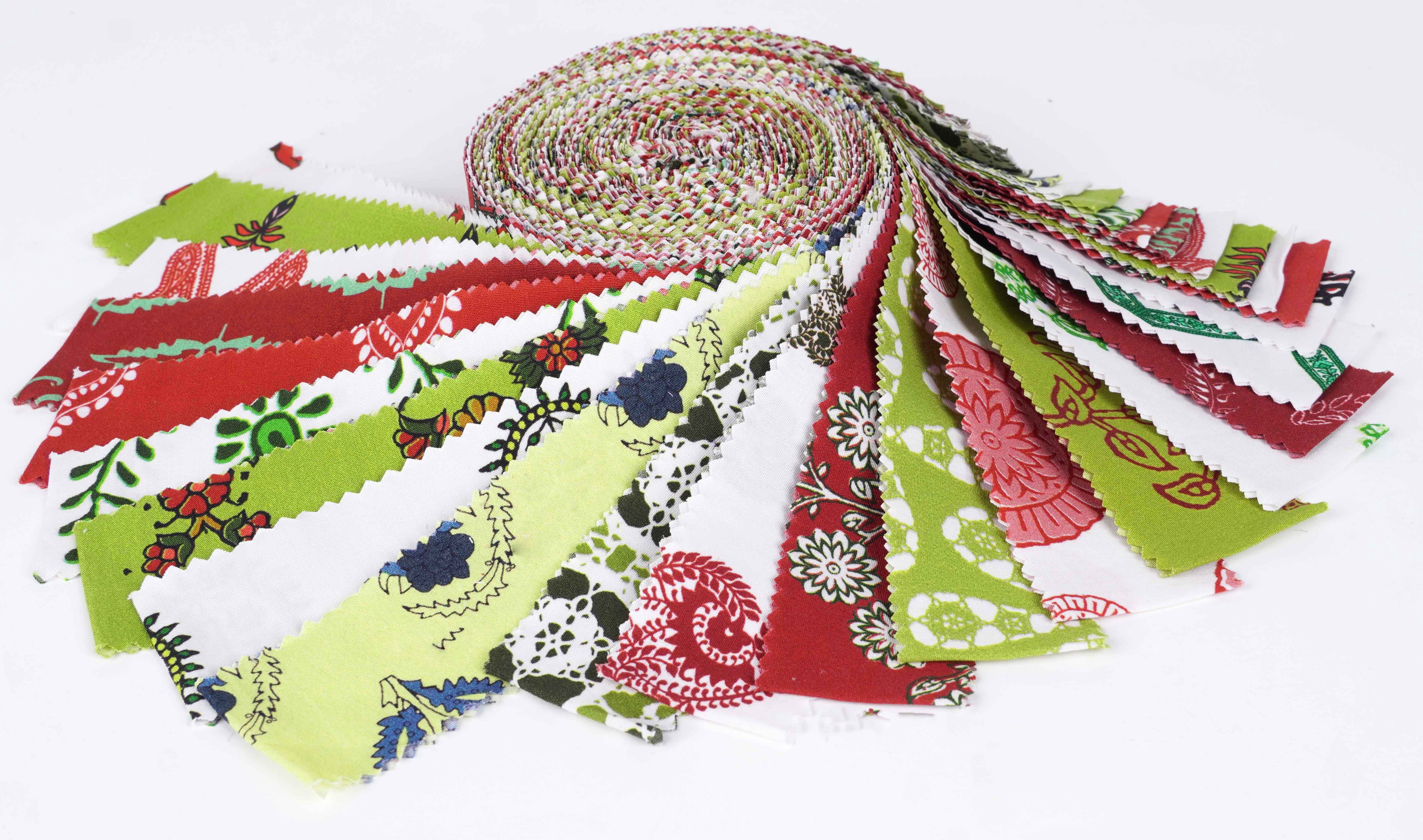 Soimoi 40Pcs Block Print Precut Fabrics Strips Roll Up 1.5x42inches Cotton Jelly Rolls For Quilting - Green