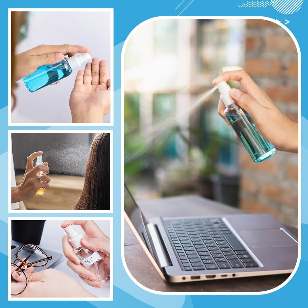 100pcs Small Spray Bottles 2oz/60ml Plastic Empty Spray Bottle Transparent Refillable Travel Bottle with 10pcs Small Funnel and 120pcs Bottles Labels