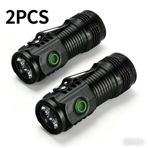 2PCS Rechargeable Mini LED Flashlight, Lumen High Bright 3-LED Pocket Light with Clip, IPX4 Waterproof, for Camping, Hiking, Emergency, Car Repairing & Outdoor Use