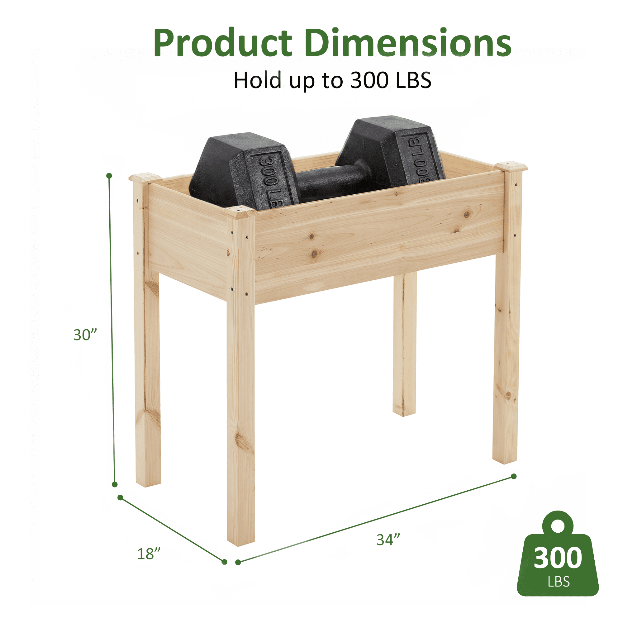 LIFERECORD Wooden Raised Garden Bed with Legs, 34"L X 18"W X 30"H, Elevated Reinforced Large Planter Box for Vegetable Flower Herb Outdoors, Wood