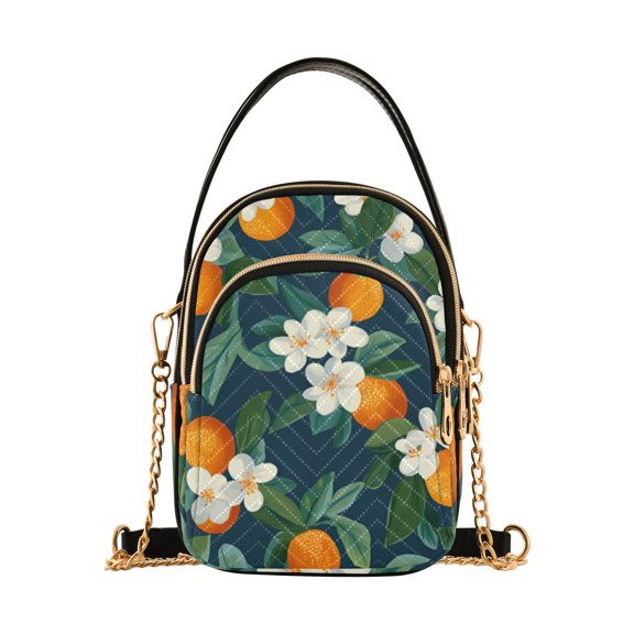 FORMRS Crossbody Bag for Women Quilted Travel Shoulder Cell Phone Purse with Chain Strap Handbag, Orange Fruit