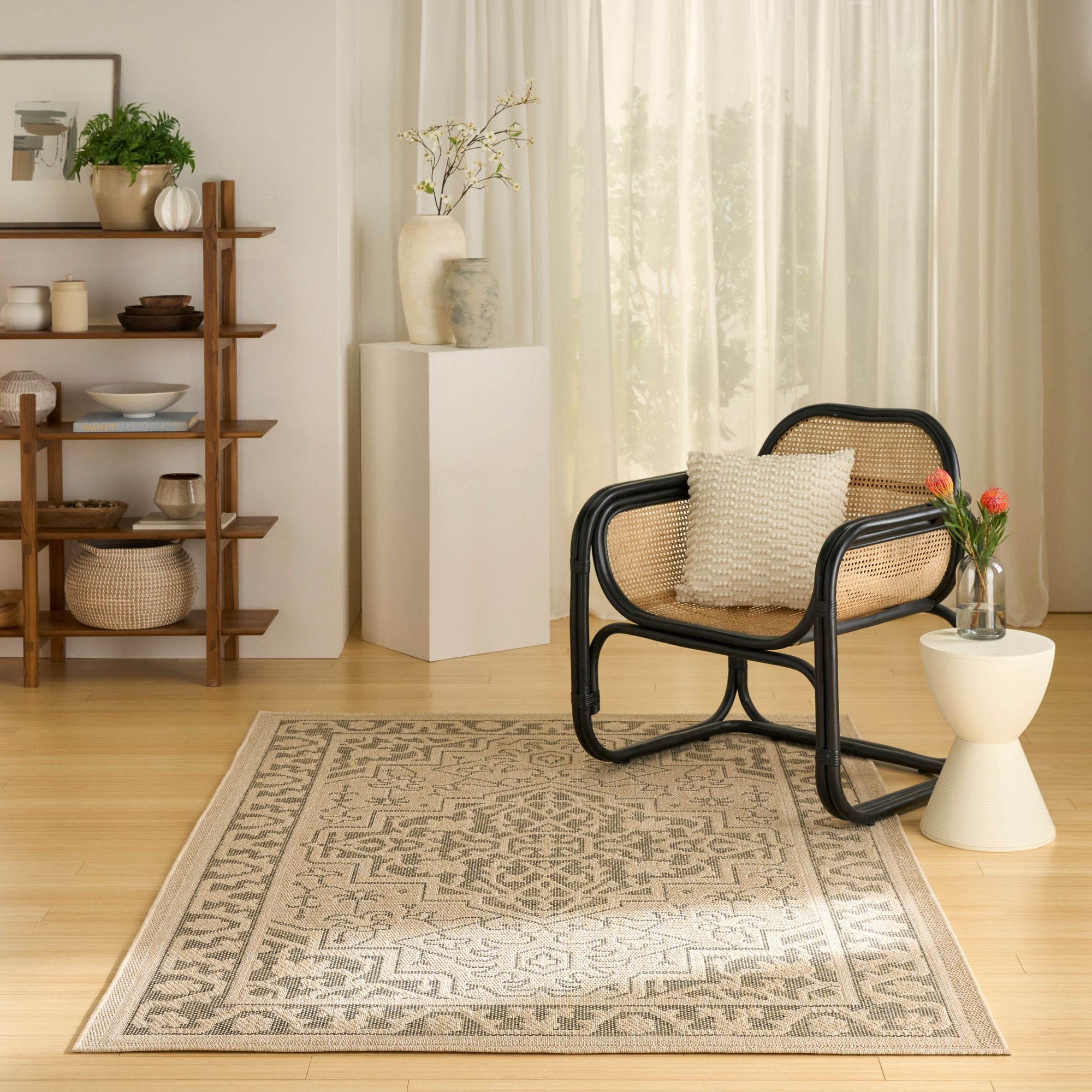 Nourison Tulum 5'3" x 7' Taupe Olive Indoor/Outdoor Rug