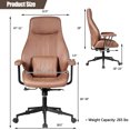 thumbnail image 2 of Costway Chaise de Bureau Ergonomique Haut Réglable en Daim avec Support Lombaire Brun Foncé, 2 of 11
