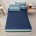 thumbnail image 4 of Erosebridal Horizontal Stripe Pattern Zipper Full Size Comforter Sets with Fitted Sheet and 2 Pillowcases,Linear Band Print Zipper Bedding Set,Green Blue White,Navy Blue Reversible, 4 of 6