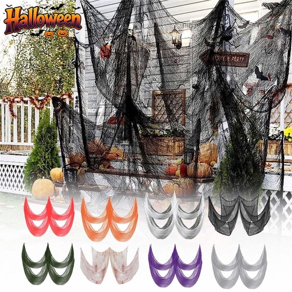 72in Halloween Tattered Creepy Gauze Decor,Black Creepy Cloth, Ripped Spooky Polyester Mesh Cloth, Indoor Outdoor Door Window Ceiling Fall Harvest Party Porch Yard Gothic Seasonal Backdrop Decoration